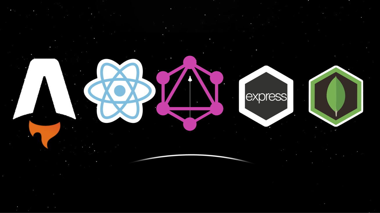 The logo of Astro, React, GraphQL, ExpressJS and Mongodb the technologies I used for this project.
